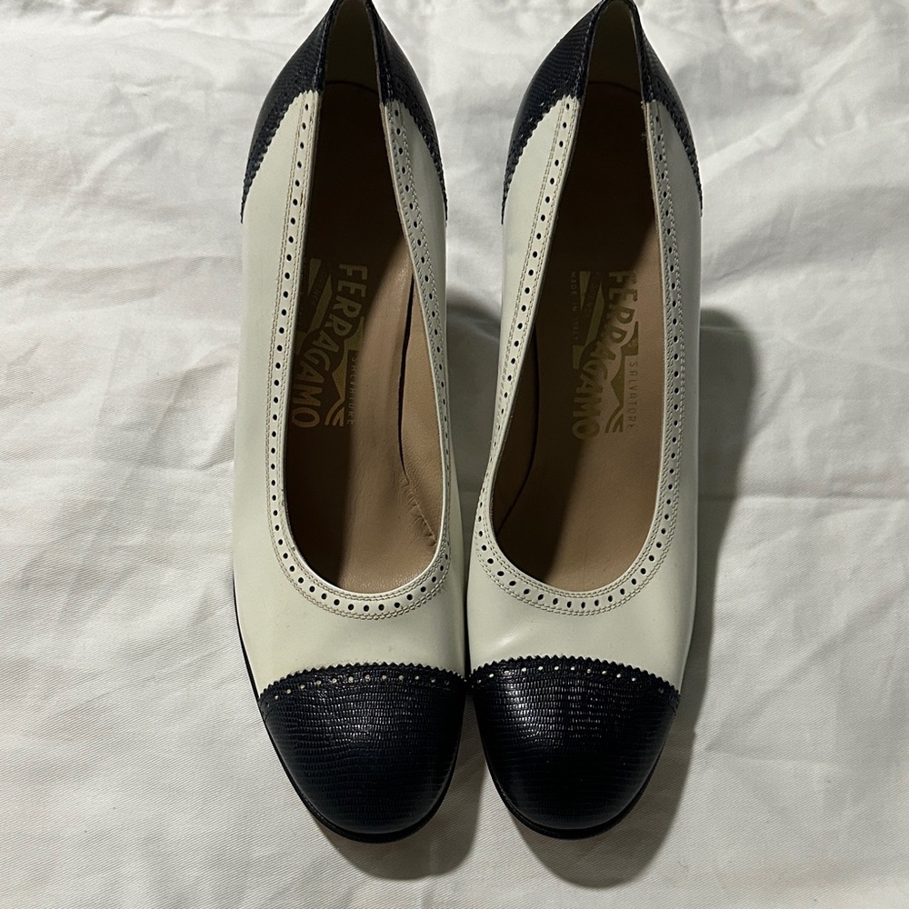 Salvatore Ferragamo Vintage Black and White Heels